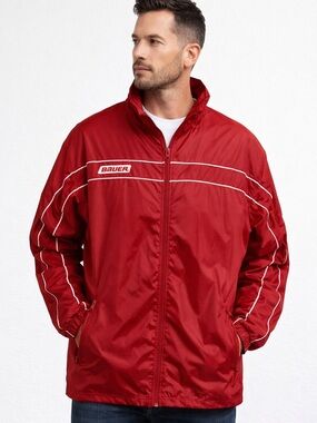 Bauer Red Men's Full-Zip Windbreaker with White Piping